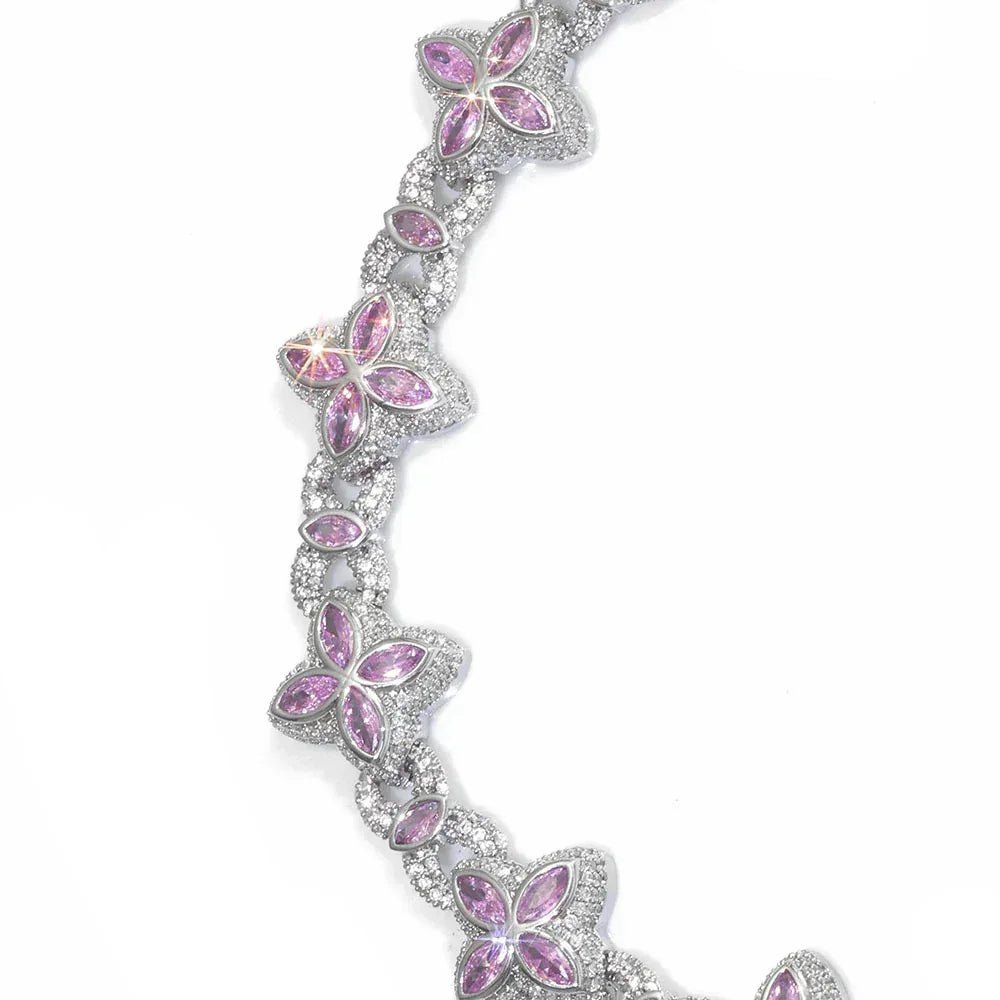 Iced Out Figure 8 Cuban Chain Necklace Zircon Floral Charm Bling Jewelry | Caratix Jewelry - CaratixJewelry