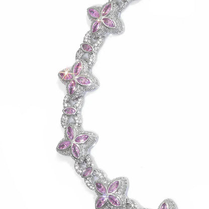 Iced Out Figure 8 Cuban Chain Necklace Zircon Floral Charm Bling Jewelry | Caratix Jewelry - CaratixJewelry