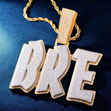 Two-Tone Letter Pendant Necklace | DIY CZ Iced Out Hip Hop Men’s Jewelry - CaratixJewelry