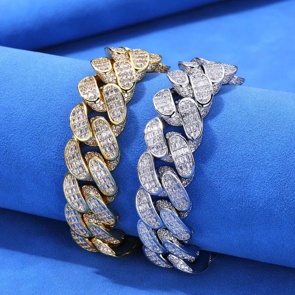 18mm Triple Row T Cut Zircon Cuban Chain Rapper Necklace - CaratixJewelry