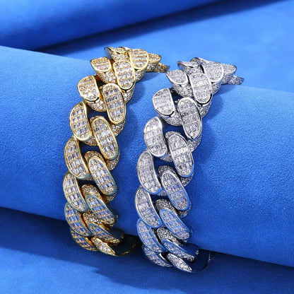 18mm Triple Row T Cut Zircon Cuban Chain Rapper Necklace - CaratixJewelry