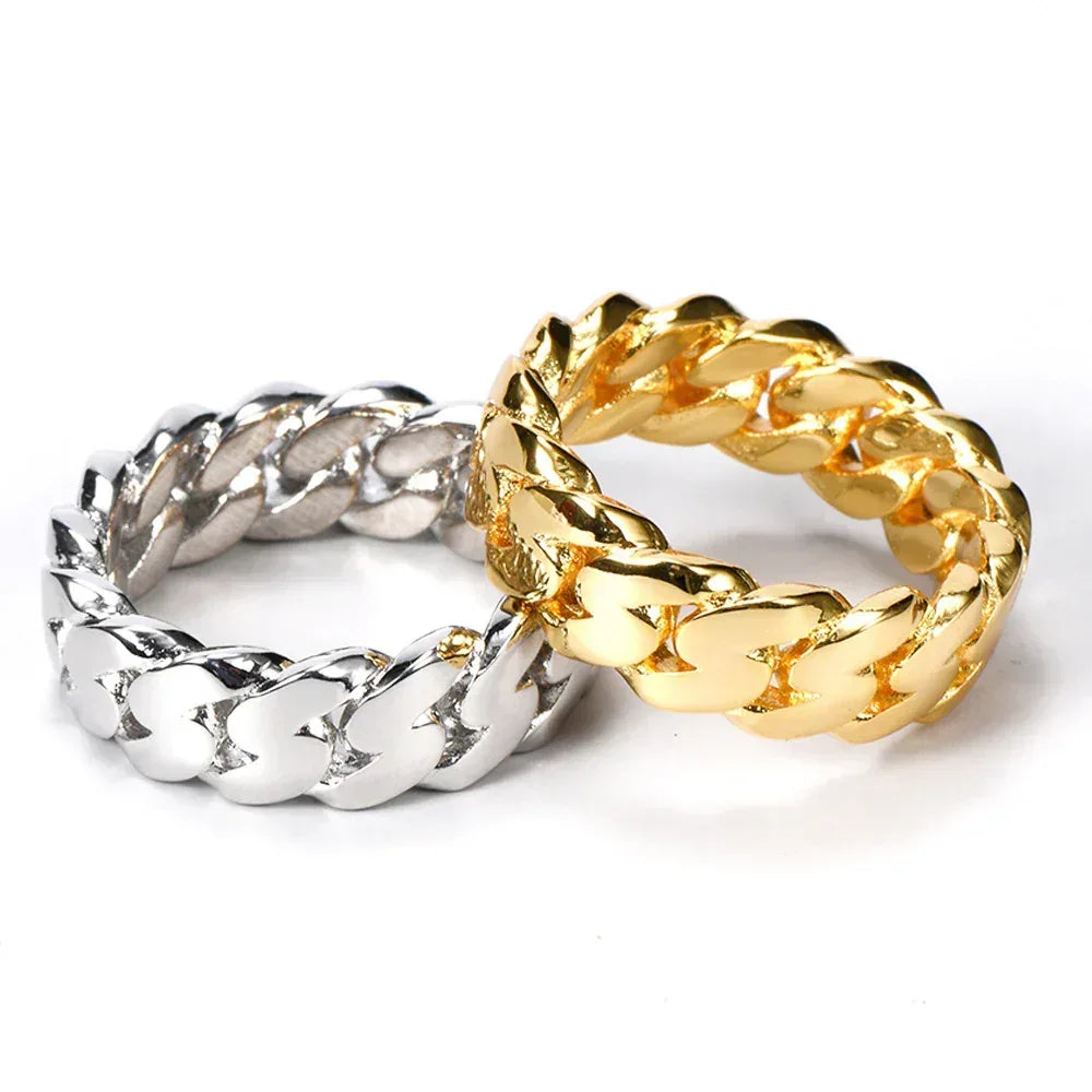 8mm Polished Cuban Link Ring with 18K Gold Plating for Men | Trendy Hip Hop Jewelry | Caratix Jewelry - CaratixJewelry