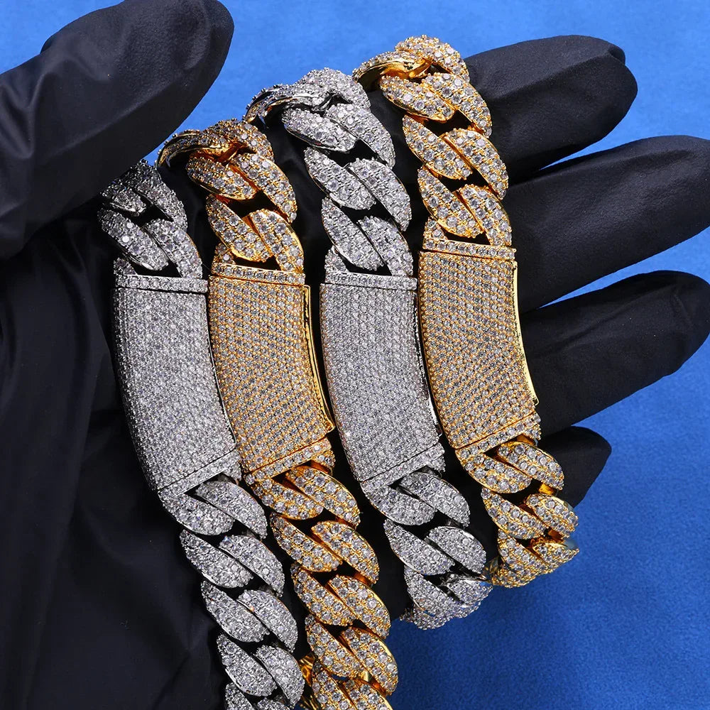 13mm Double Row Full Zircon Bubble Cuban Chain Custom Necklace - CaratixJewelry