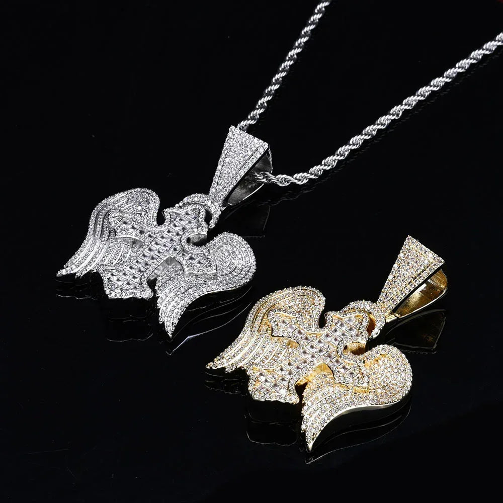 Cross Wing S925 Silver Moissanite Ice Pendant Necklace for Men | Caratix Jewelry - CaratixJewelry