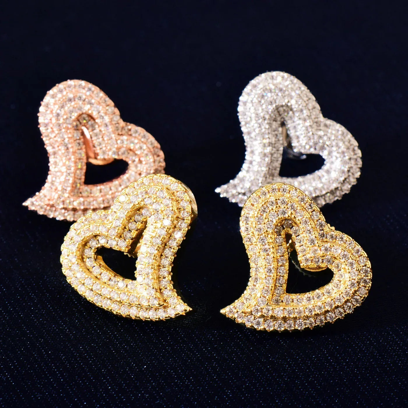 Iced Out Hollow Heart Zircon Stud Earrings | Retro Luxury Hip Hop Jewelry | Caratix Jewelry - CaratixJewelry