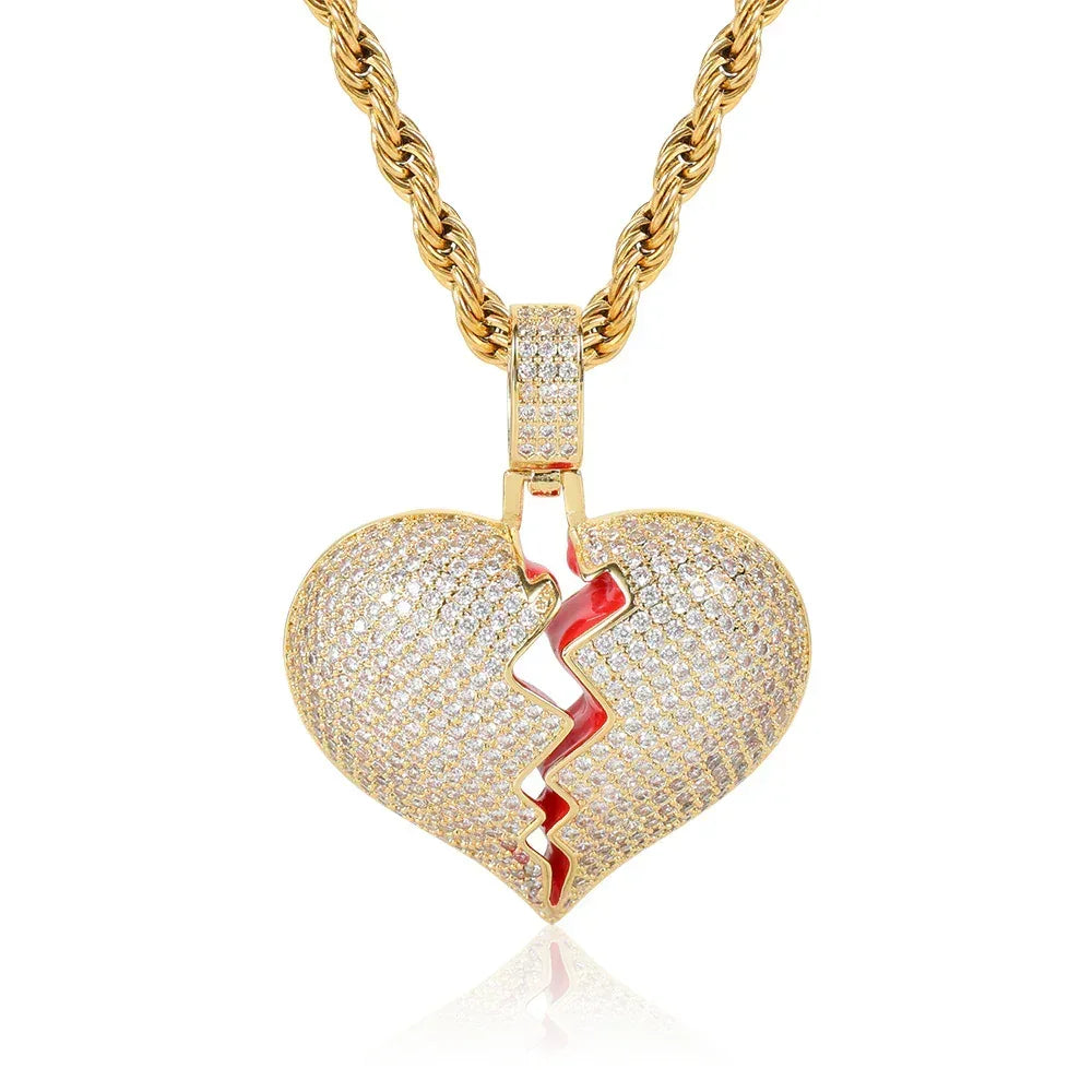 Heartbreak Pendant Necklace with Copper Frame and Zircon Stones for Couples | Caratix Jewelry - CaratixJewelry