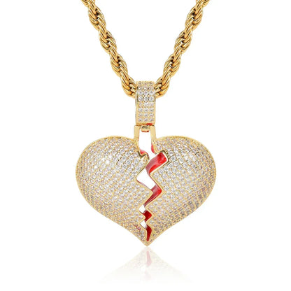 Heartbreak Pendant Necklace with Copper Frame and Zircon Stones for Couples | Caratix Jewelry - CaratixJewelry