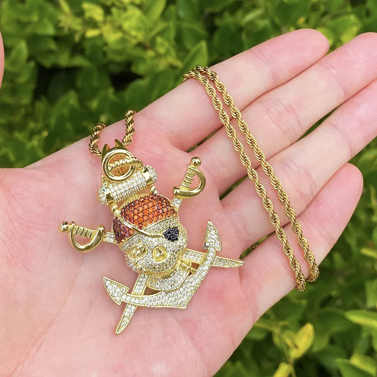 Iced Out Pirate Skull Pendant | Men's 5A CZ "Jolly Roger" Necklace - CaratixJewelry