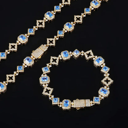 Geometric Blue Zircon Hip Hop Bracelet Rapper Iced Out Chain Style for Women | Caratix Jewelry - CaratixJewelry