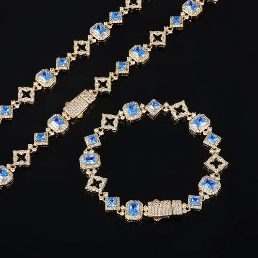 Geometric Blue Zircon Hip Hop Bracelet Rapper Iced Out Chain Style for Women | Caratix Jewelry - CaratixJewelry