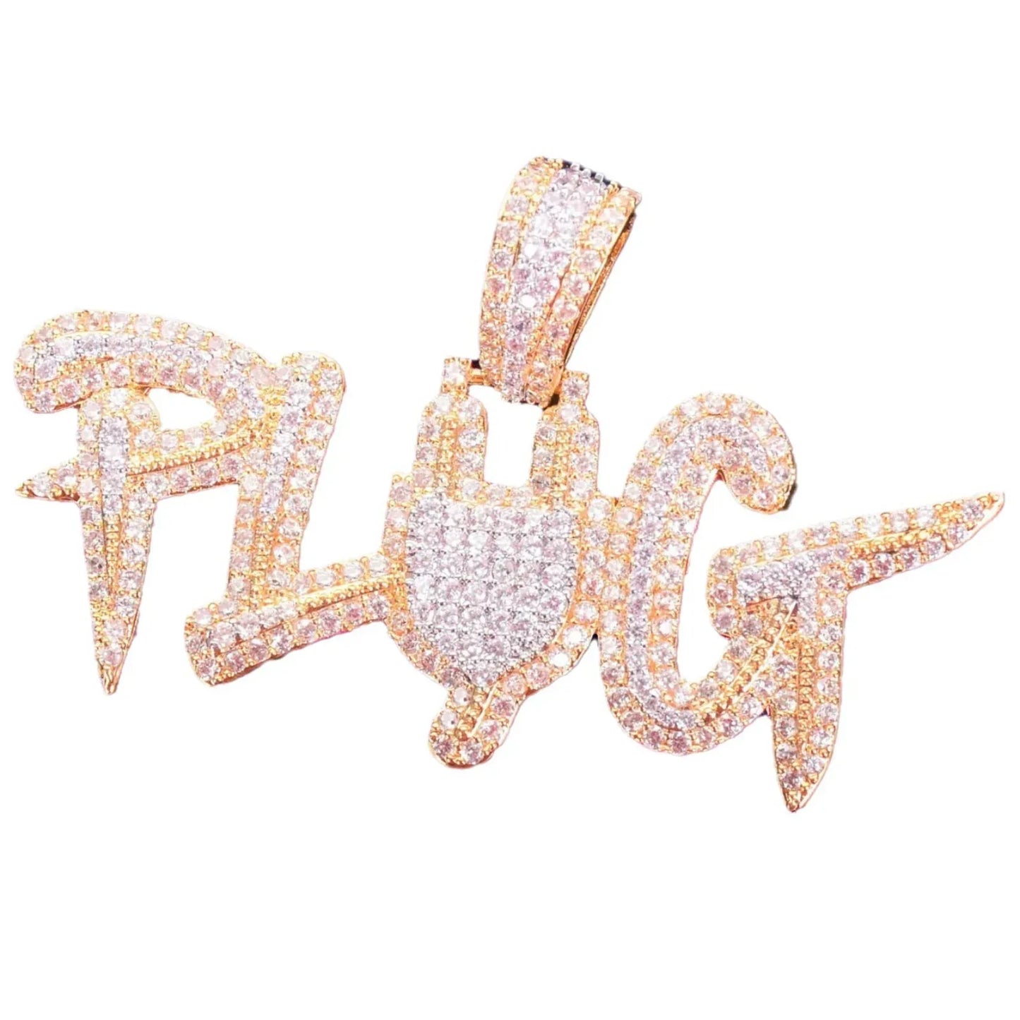 Iced Out "PLUG" Letter Pendant | Men's Hip Hop Word Necklace | Premium Copper CZ Trap Jewelry | The Source Bling | Caratix - CaratixJewelry