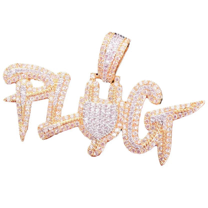 Iced Out "PLUG" Letter Pendant | Men's Hip Hop Word Necklace | Premium Copper CZ Trap Jewelry | The Source Bling | Caratix - CaratixJewelry