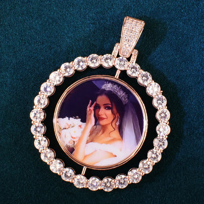 Spinning Photo Pendant Necklace | Iced Out CZ Custom Picture Hip Hop Jewelry - CaratixJewelry