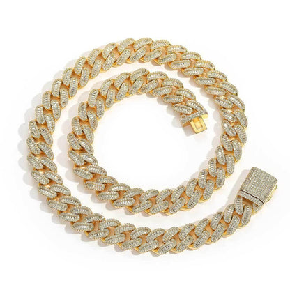15mm Mixed-Cut Moissanite T-Bar Chain for Men – S925 Sterling Silver Luxury Hip Hop Necklace - CaratixJewelry
