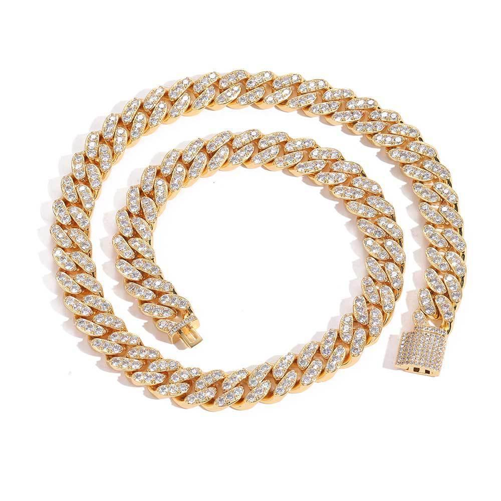 12mm Iced Out Cuban Chain Necklace Single Row Zircon - CaratixJewelry