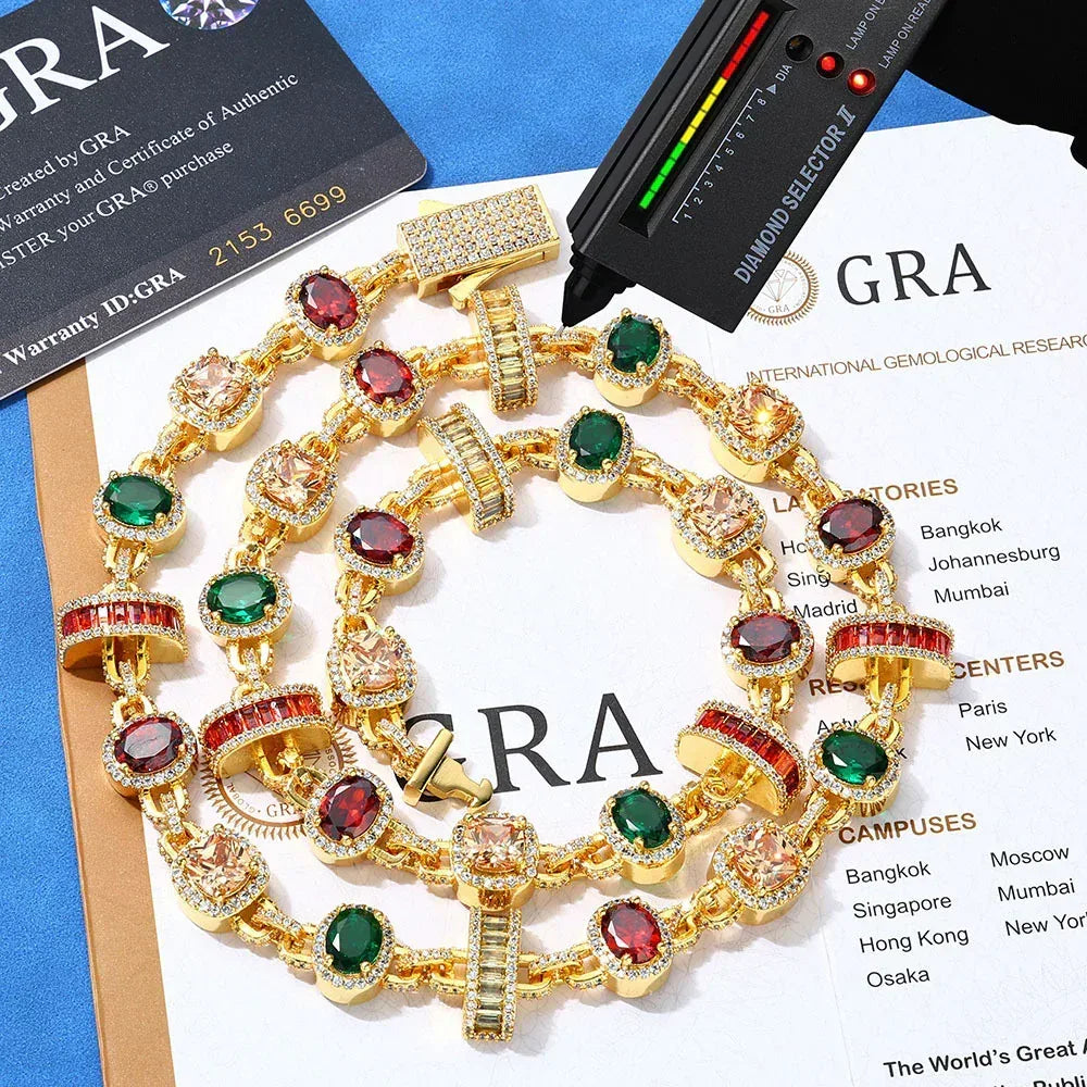 Colored Gemstone Moissanite Necklace – S925 Sterling Silver Iced-Out Hip Hop Men’s Trendy Streetwear Jewelry - CaratixJewelry