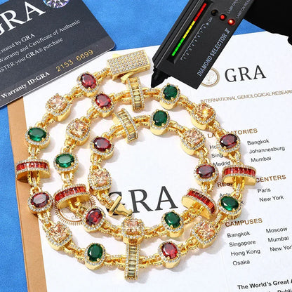 Colored Gemstone Moissanite Necklace – S925 Sterling Silver Iced-Out Hip Hop Men’s Trendy Streetwear Jewelry - CaratixJewelry