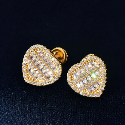Step Cut Heart Shaped Stud Earrings with Zircon | Creative & Trendy Hip Hop Jewelry | Caratix Jewelry - CaratixJewelry