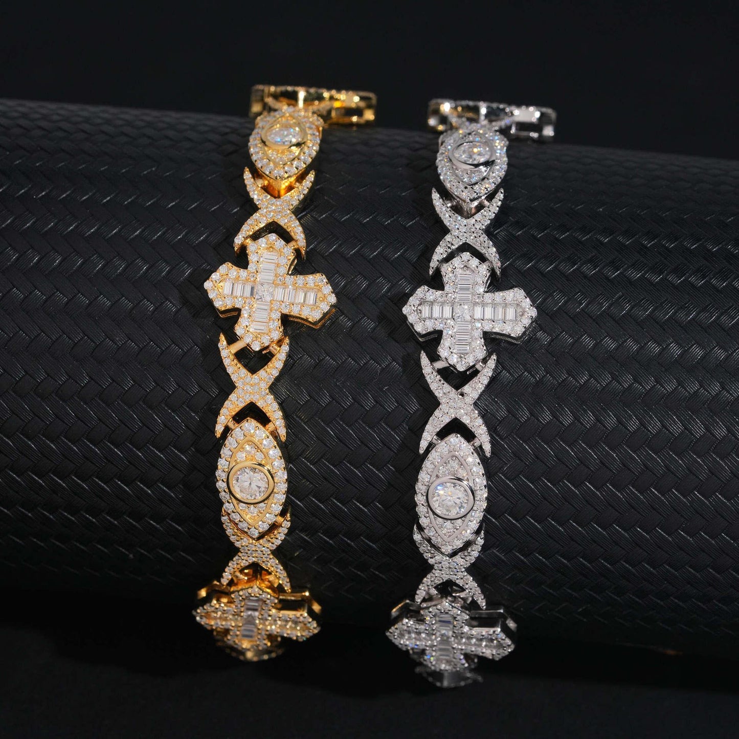 14mm Moissanite Cuban Link Bracelet with Cross & Eye Design – S925 Sterling Silver Iced-Out Hip Hop Streetwear Jewelry - CaratixJewelry