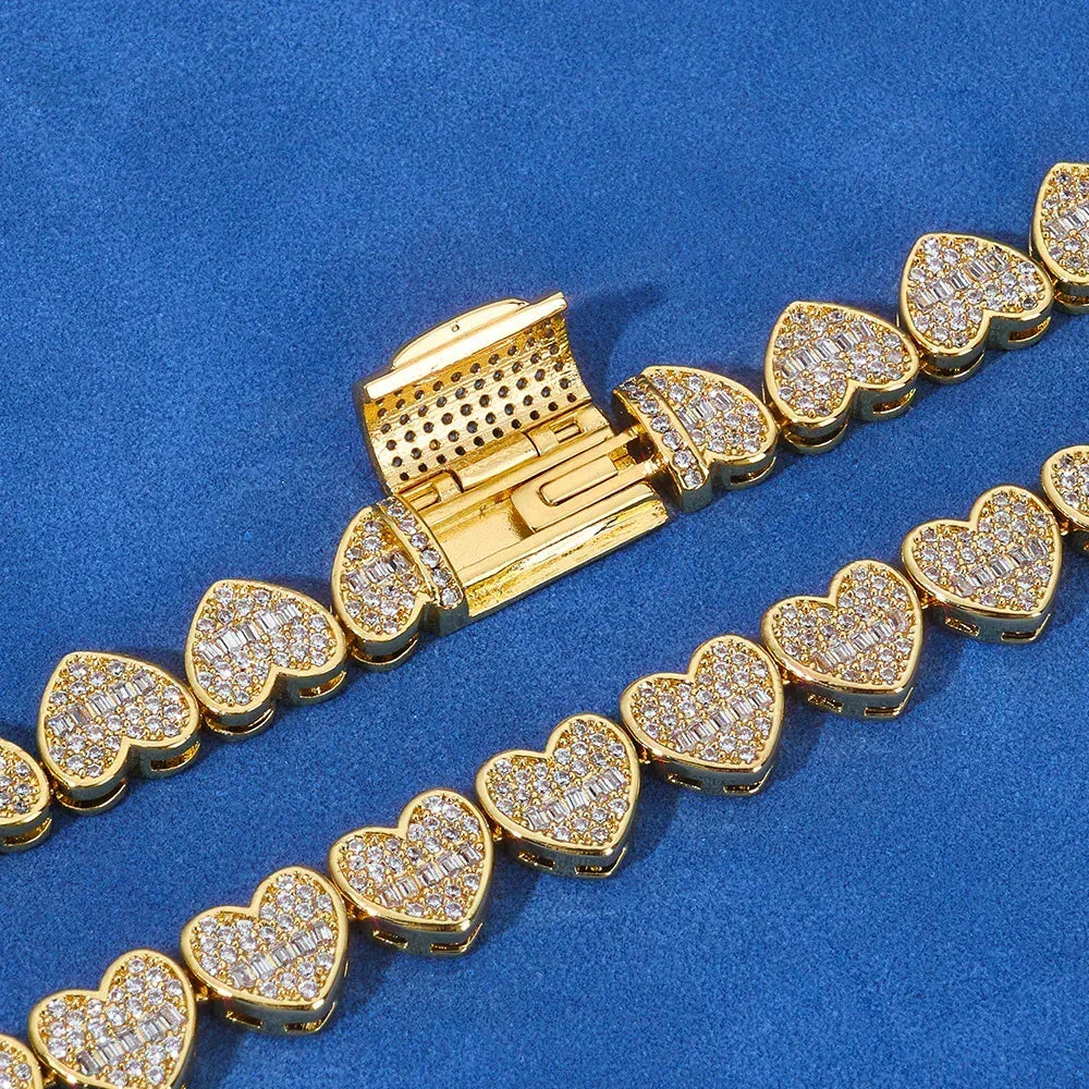 Custom 8mm Heart-Link Bracelet | Secure Fold-over Clasp | Gold Chain Style for Rapper | Caratix - CaratixJewelry