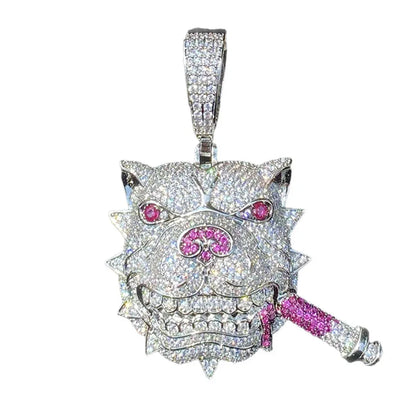 Iced Out Bully Dog Head Pendant | Men's CZ Pit Bull Necklace - CaratixJewelry