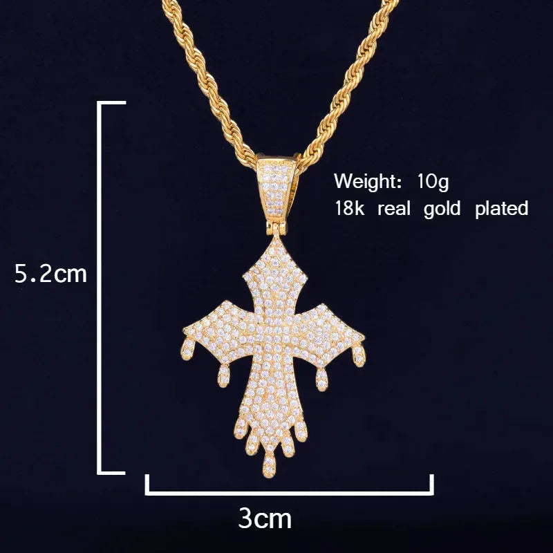 Iced Out "Liquid Drip" Cross Pendant | Men's Melting Hip Hop Necklace | Premium Copper CZ Streetwear Jewelry | Kinetic Style Bling | Caratix - CaratixJewelry