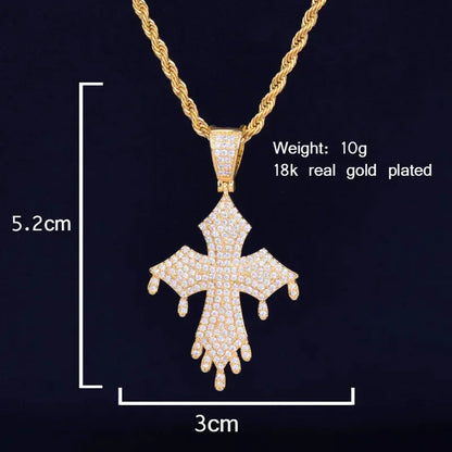 Iced Out "Liquid Drip" Cross Pendant | Men's Melting Hip Hop Necklace | Premium Copper CZ Streetwear Jewelry | Kinetic Style Bling | Caratix - CaratixJewelry