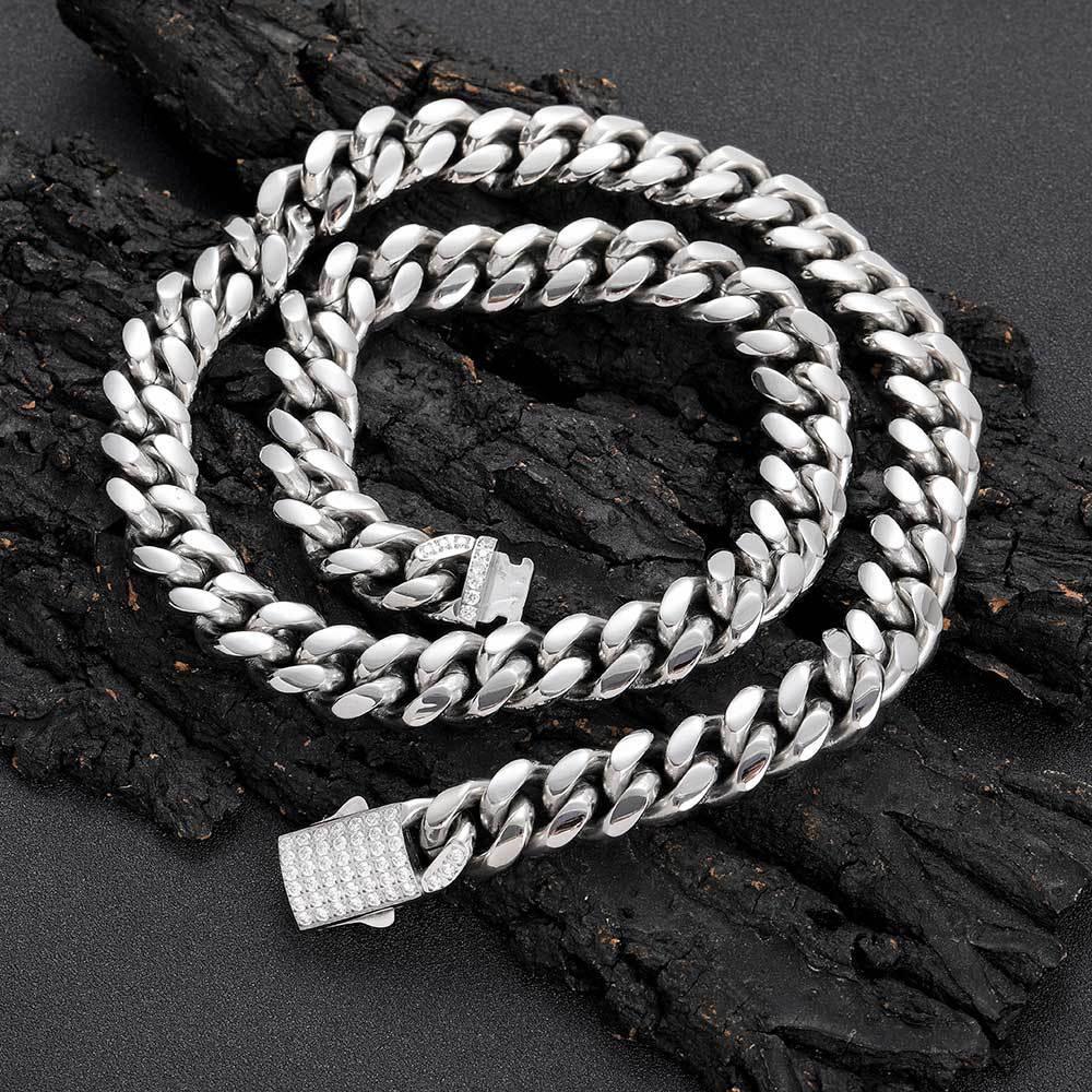 Custom Button Stainless Steel Cuban Chain Necklace for Men | Caratix Jewelry - CaratixJewelry