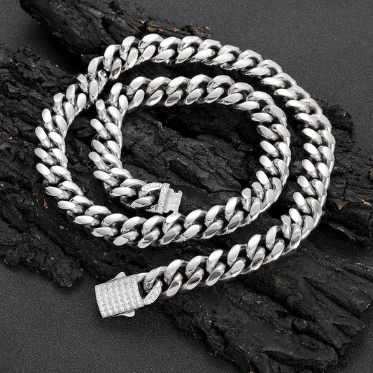 Custom Button Stainless Steel Cuban Chain Necklace for Men | Caratix Jewelry - CaratixJewelry