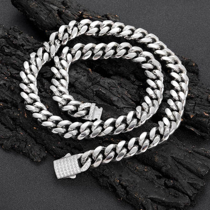 Polished Round Cuban Link Titanium Bracelet Zircon Hip Hop Jewelry Push Button Clasp for Men | Caratix Jewelry - CaratixJewelry