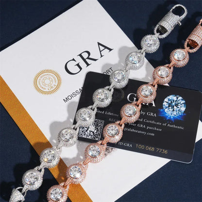 14mm Round-Bezel D Color Moissanite Cuban Link Bracelet – S925 Sterling Silver Iced-Out Hip Hop Streetwear Jewelry - CaratixJewelry