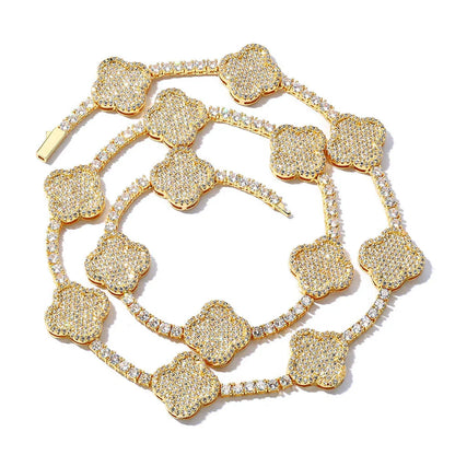 Women's S925 Sterling Silver Clover Tennis Chain | Iced Out Zircon Necklace | Premium Gold Chain Rapper Style | Caratix - CaratixJewelry