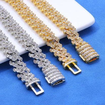 Custom 10mm Rhombus Baguette Cuban Link Bracelet - CaratixJewelry