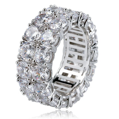 S925 Sterling Silver Double Row Ring | Iced Out Unisex Band | Caratix