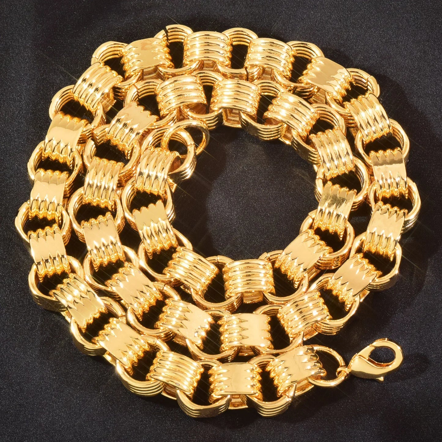 14mm High Polish Cuban Chain Necklace 18K Gold Plated Copper - CaratixJewelry