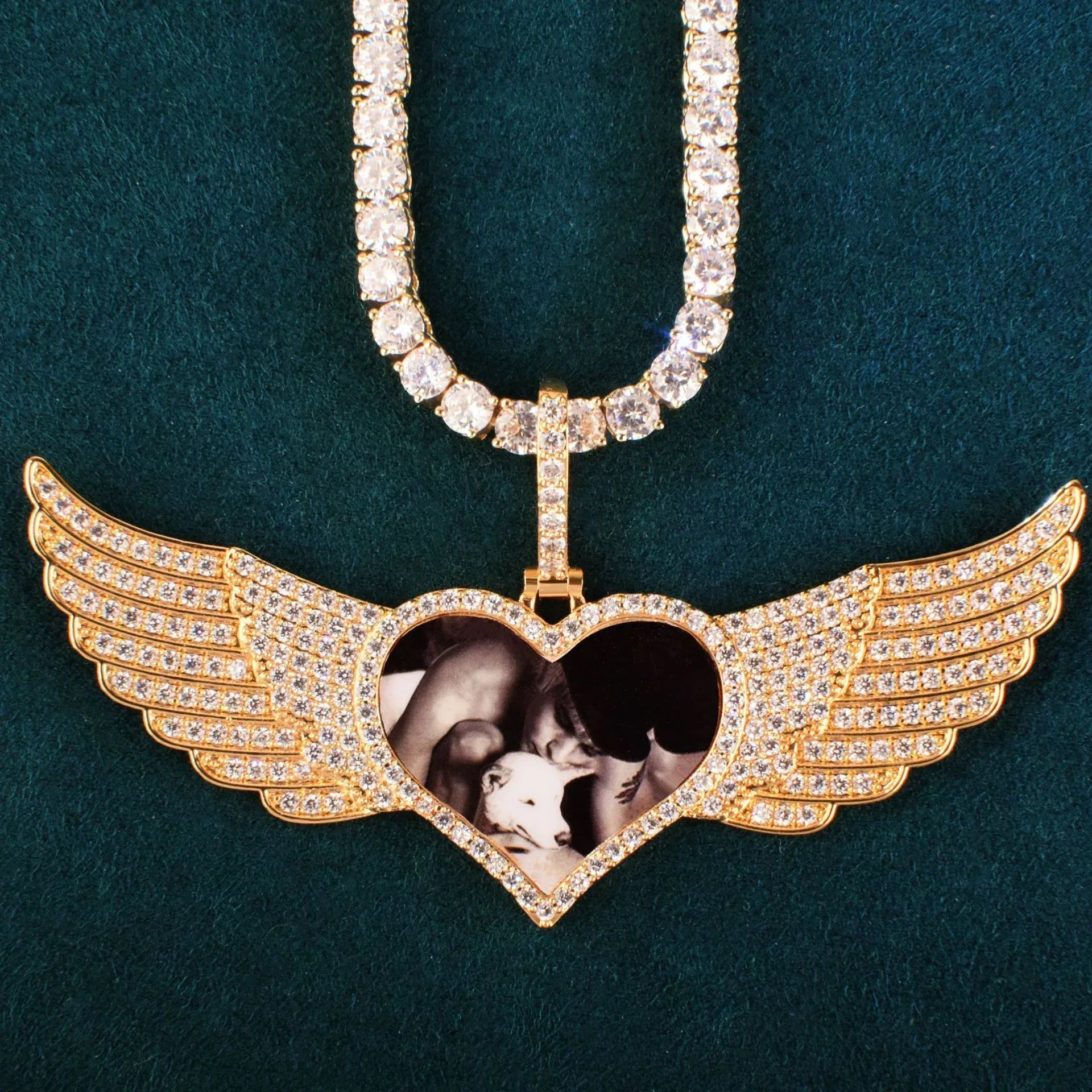 Heart Wing Photo Pendant | Iced Out CZ Custom Picture Hip Hop DIY Jewelry - CaratixJewelry