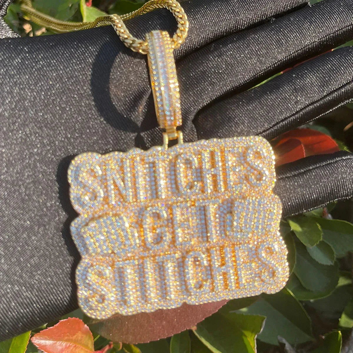 Iced Out "SNITCHES" Letter Pendant | Men's Real Copper CZ Necklace - CaratixJewelry