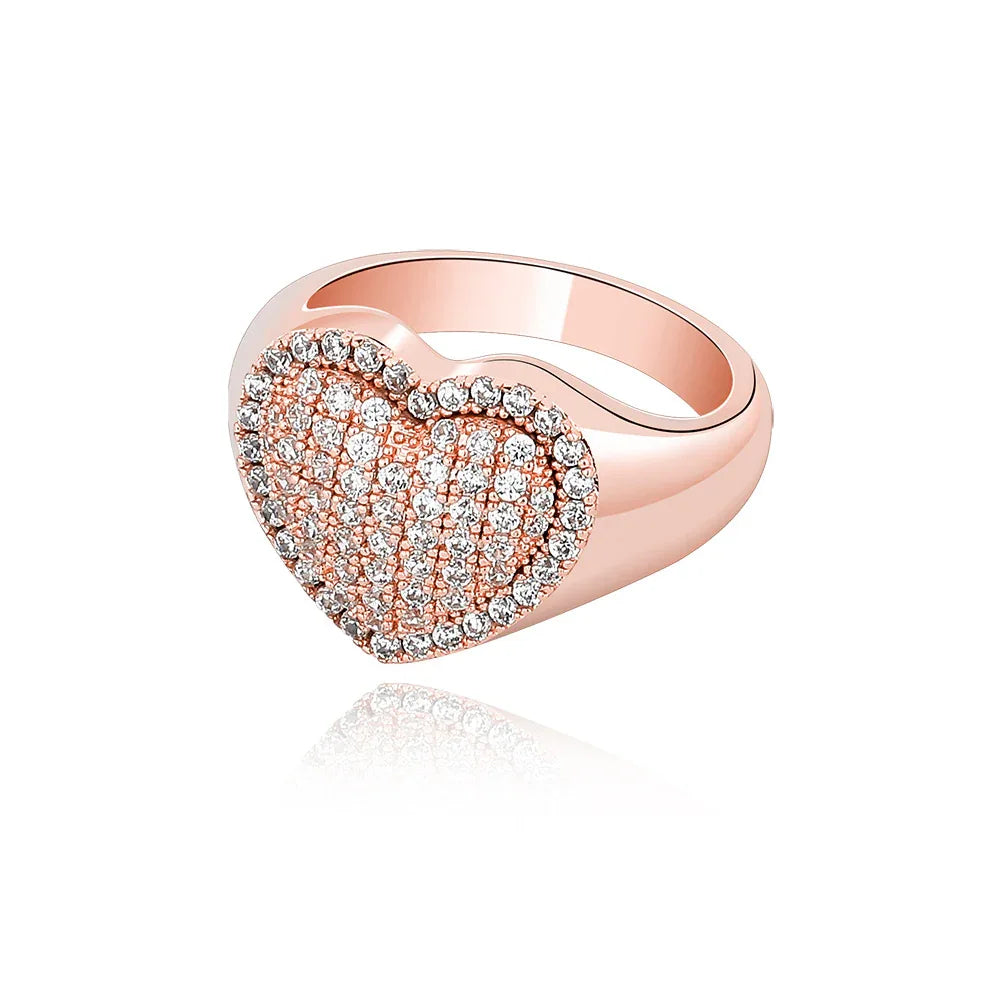 Men's Iced Out Broken Heart Ring | Baguette Cut Cuban Link Band | Caratix