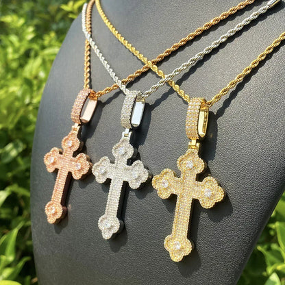 Iced Out "Cloud Cross" Pendant | Men's Real Copper CZ Necklace - CaratixJewelry