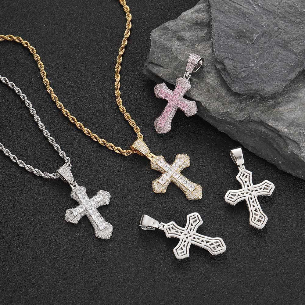 Custom Colored Zircon Cross Pendant Necklace with Full Design for Men and Women | Caratix Jewelry - CaratixJewelry
