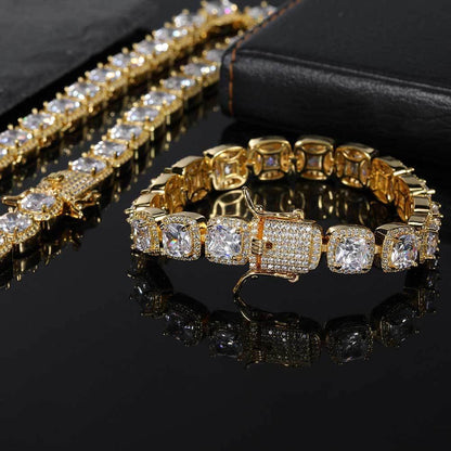 10mm Square Tennis Chain Bracelet with Micro-Paved Square Zircon for Men | Caratix Jewelry - CaratixJewelry