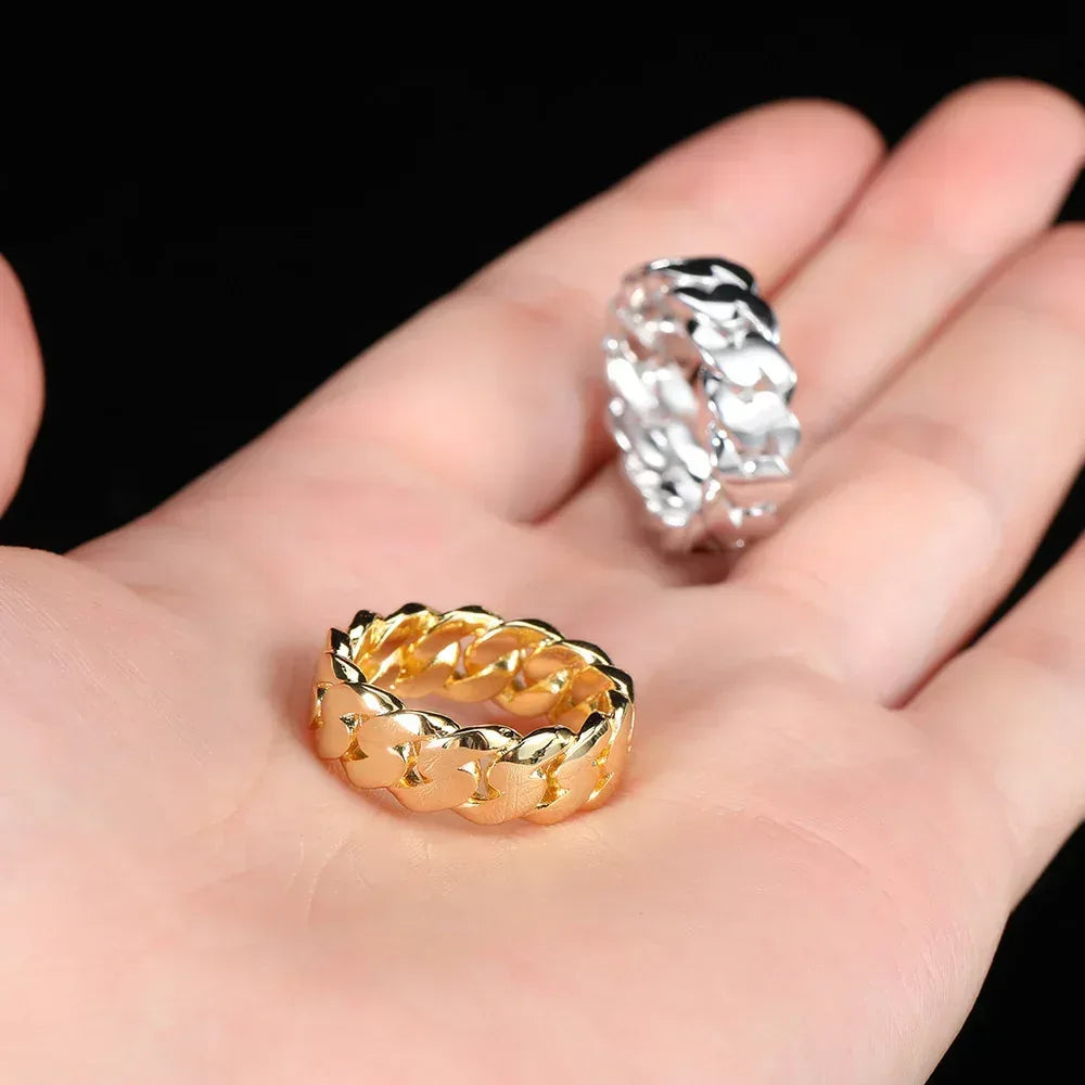 8mm Polished Cuban Link Ring with 18K Gold Plating for Men | Trendy Hip Hop Jewelry | Caratix Jewelry - CaratixJewelry