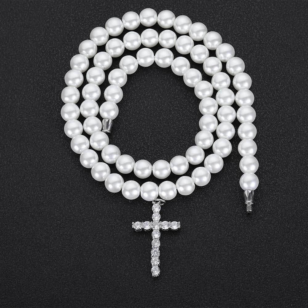Simple Cross Pendant Pearl Necklace for Men and Women | Trendy Hip Hop Jewelry | Caratix Jewelry - CaratixJewelry