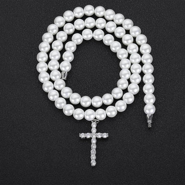 Simple Cross Pendant Pearl Necklace for Men and Women | Trendy Hip Hop Jewelry | Caratix Jewelry - CaratixJewelry