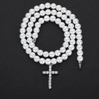 Simple Cross Pendant Pearl Necklace for Men and Women | Trendy Hip Hop Jewelry | Caratix Jewelry - CaratixJewelry