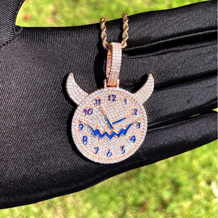Men's Niche Skull Watch Necklace | 14K Gold Finish CZ Hip Hop Bling - CaratixJewelry
