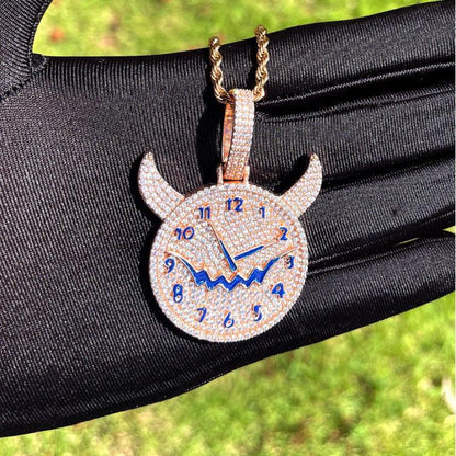 Men's Niche Skull Watch Necklace | 14K Gold Finish CZ Hip Hop Bling - CaratixJewelry