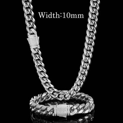 Custom Stainless Steel Cuban Chain Necklace with Zircon Stones & Spring Clasp for Men | Caratix Jewelry - CaratixJewelry