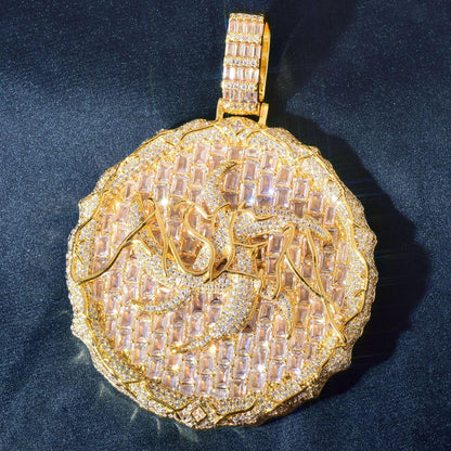 Iced Out Thorn Round Disc Pendant Necklace – Hip Hop Colorful CZ Trendy Jewelry - CaratixJewelry