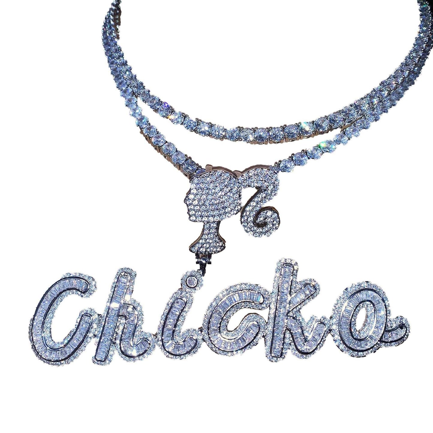 Women’s Letter Pendant Necklace | Iced Out Hip Hop T-Bar Fashion Sweater Chain - CaratixJewelry